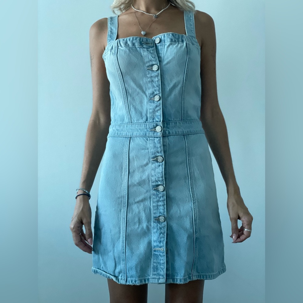 Boyish light denim wash button up dress